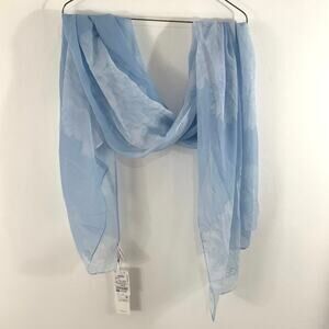 NWT Calvin Klein Blue Sheer Floral Scarf Lightweight Chiffon Wrap Shawl Dahlia